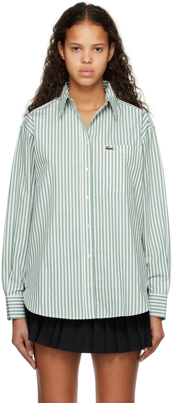 Lacoste White & Green Striped Shirt
