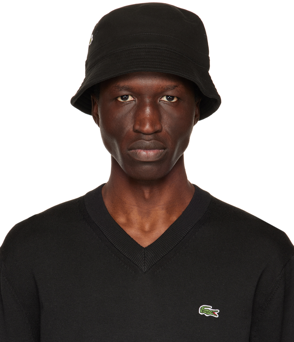 Shop Lacoste Black Patch Bucket Hat In 031 Black