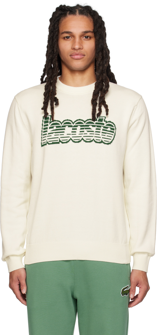 Lacoste Off-white Logo Sweatshirt In X0n Flour/green