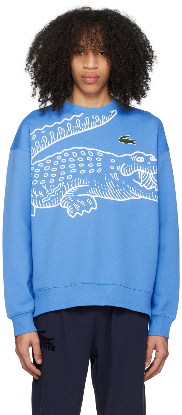 Lacoste Logo-print Long-sleeve Sweatshirt In Blau
