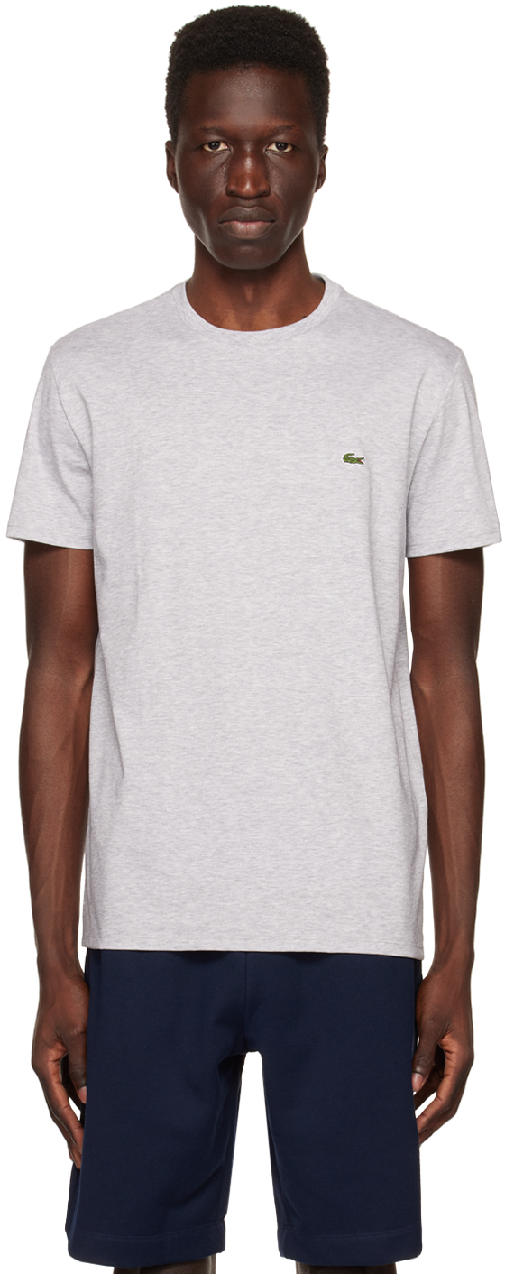 Lacoste Crew Neck Cotton Pima Tee In Silver Chine