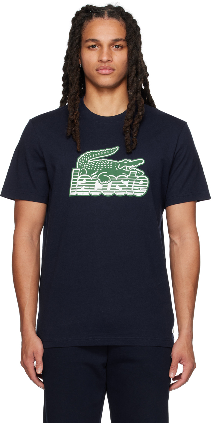 Lacoste Navy Graphic T-shirt In 166 Navy Blue