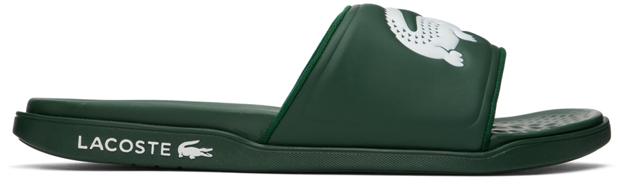 Lacoste Green Croco Dualiste Slides In 2d2 Dark Green/white