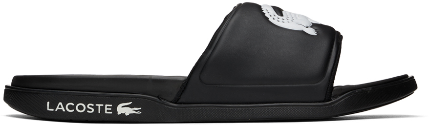 Shop Lacoste Black Croco Dualiste Slides In 312 Black/white