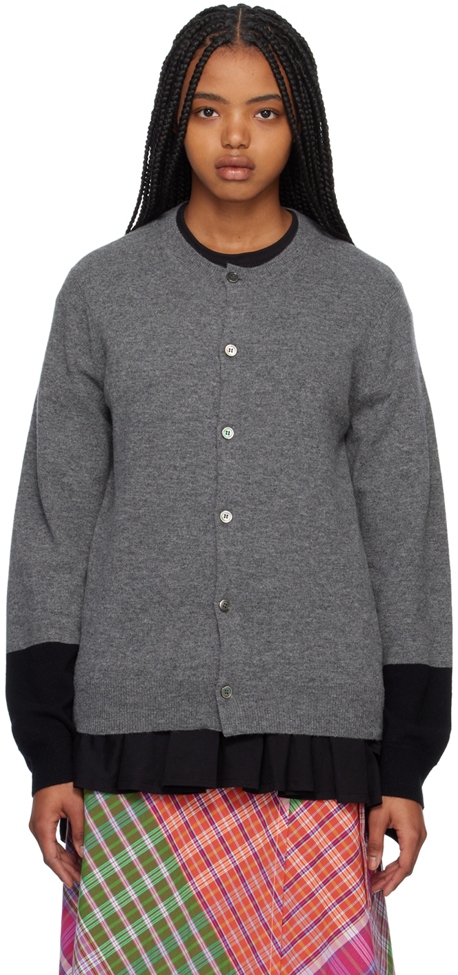 Comme Des Garçons Shirt Grey Colourblocked Cardigan In 3 Top Grey/black