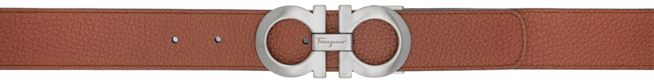 Ferragamo Brown Reversible Gancini Belt In Cappuccino || Nero