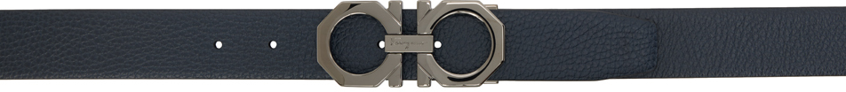 Ferragamo Reversible Navy & Black Gancini Belt In Blue Marine || Nero