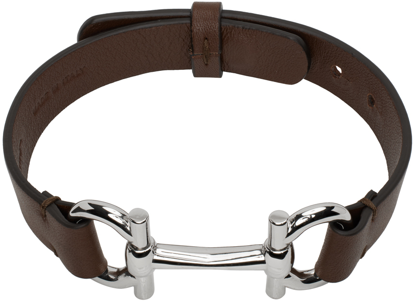 Ferragamo Brown Horsebit Bracelet In Bark Brown/pld Lucid
