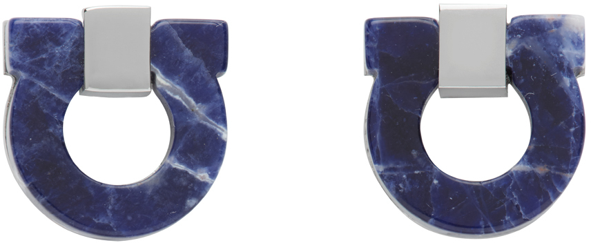 Ferragamo Blue & Silver Gancini Cufflinks In Gem Blue Stone+palla