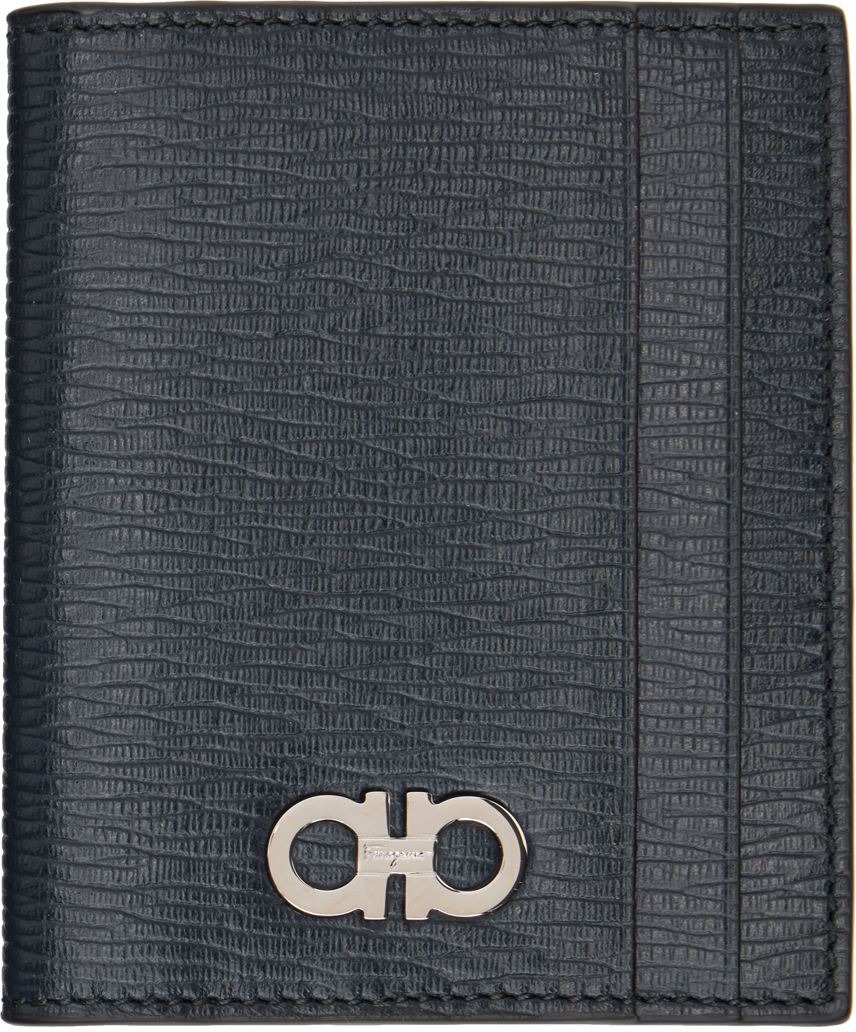 FERRAGAMO NAVY GANCINI BIFOLD CARD HOLDER