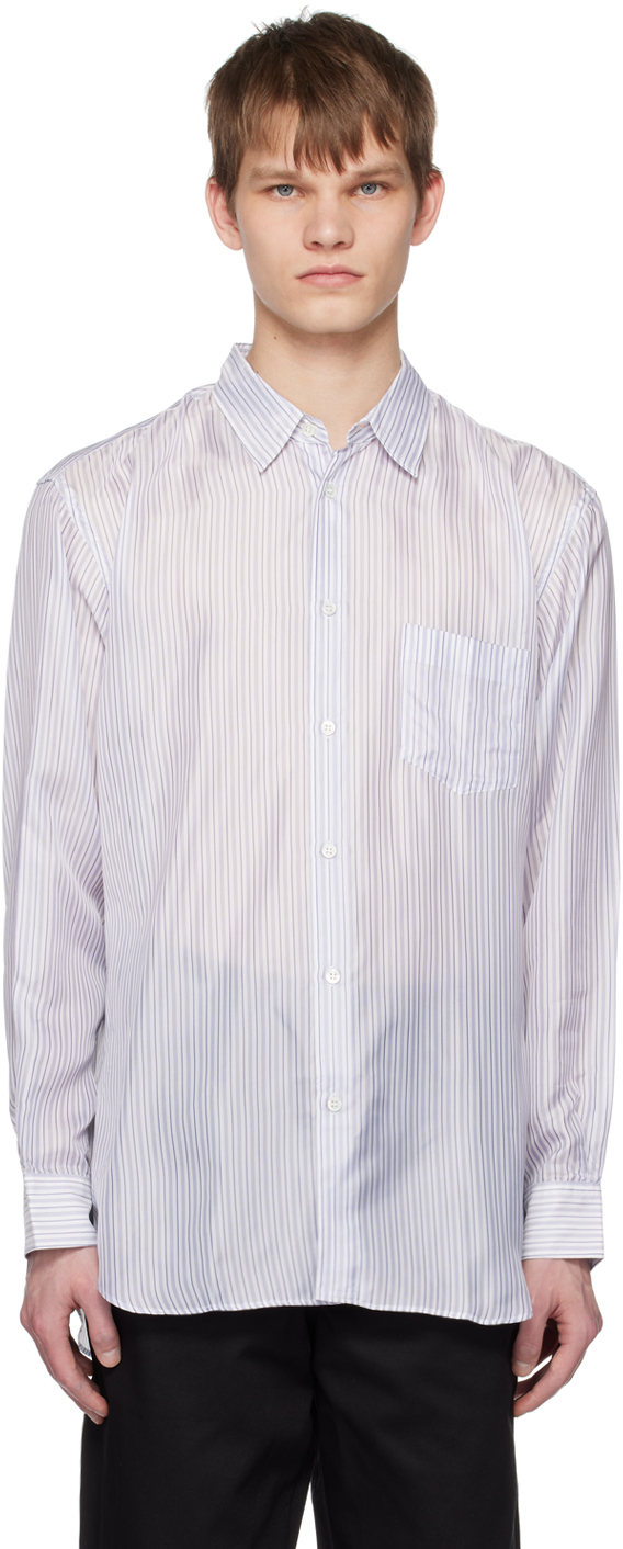 Comme Des Garçons Shirt White & Blue Stripe Shirt