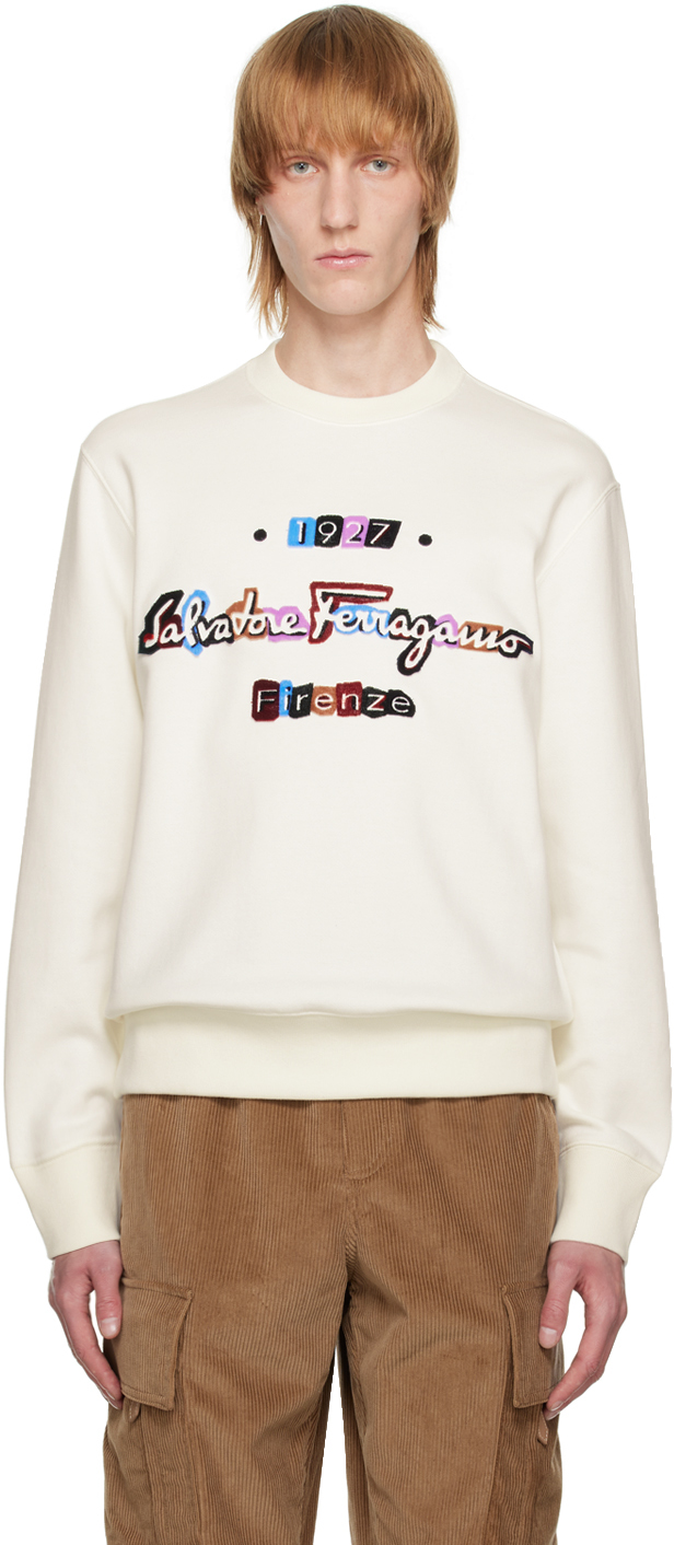 Salvatore Ferragamo: Off-White Felted Sweatshirt | SSENSE