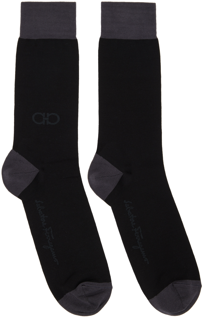 Salvatore Ferragamo Black & Gray Gancini Socks