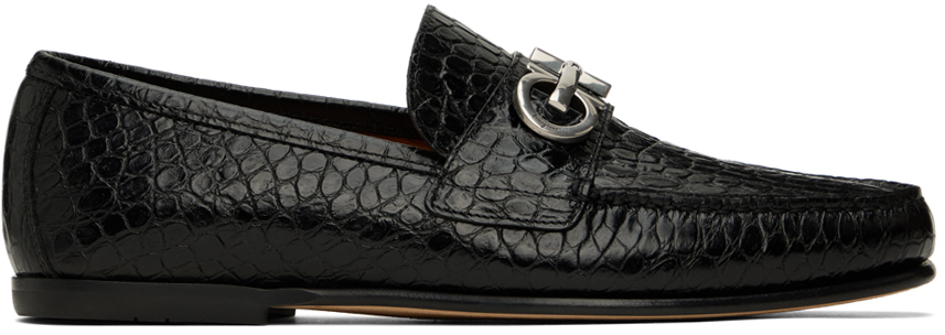Shop Ferragamo Black Galileo Loafers In Nero || New Biscotto
