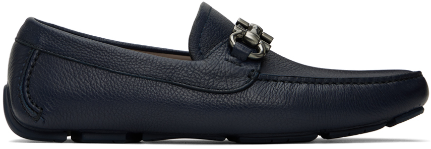 Shop Ferragamo Navy Driver Loafers In Blue Marine || Light