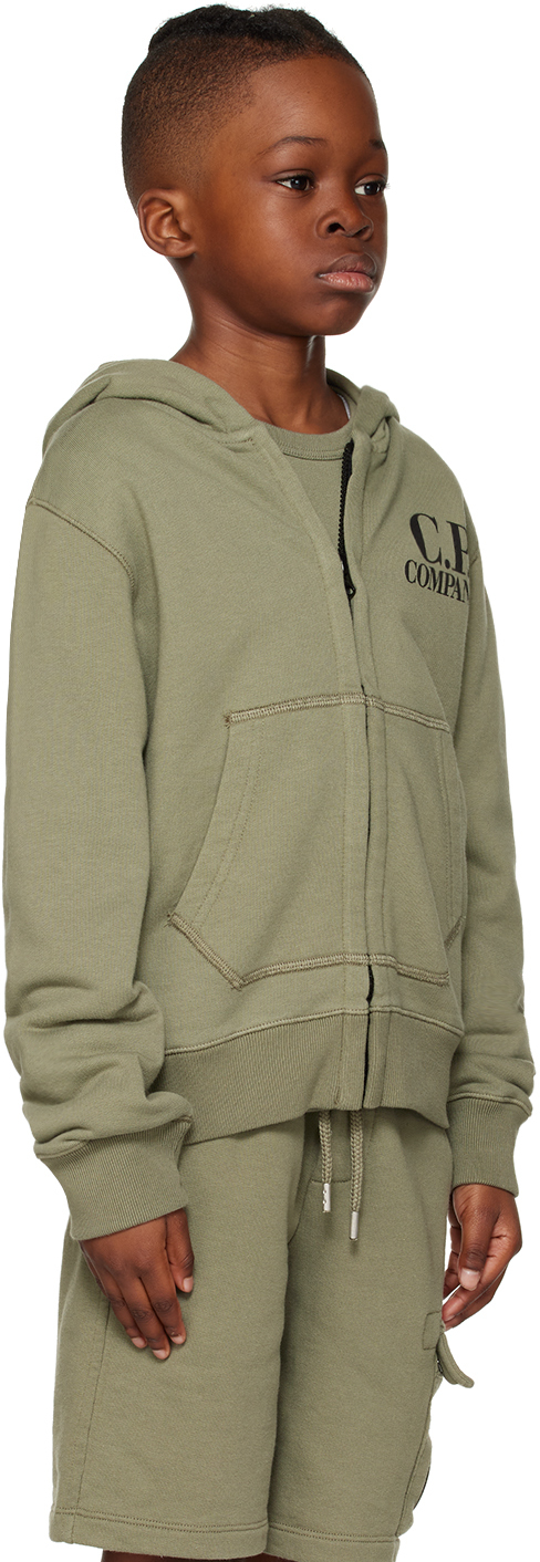 C.p. Company Kids Green Basic Goggle Jacket In 648 Bronze Green