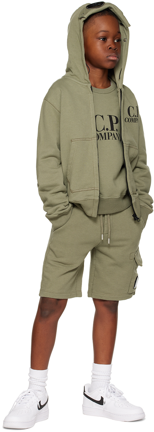 C.p. Company Kids Green Basic Goggle Jacket In 648 Bronze Green