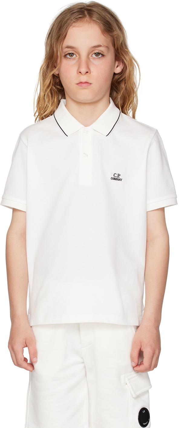 C.p. Company Kids White Embroidered Polo In 103 Gauze White