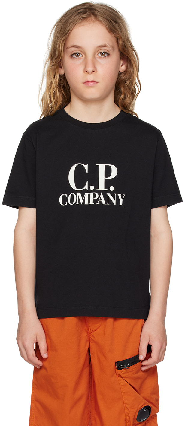 Shop C.p. Company Kids Black Goggle Print T-shirt In 999 Black