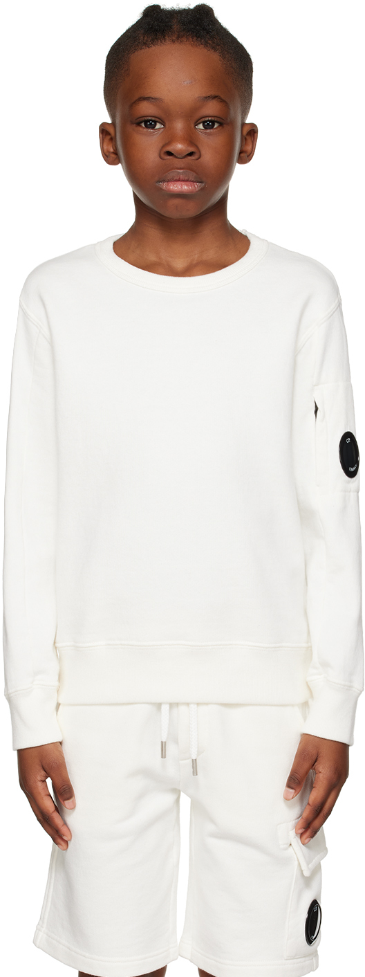 C.p. Company Kids White Basic Sweatshirt In 103 Gauze White