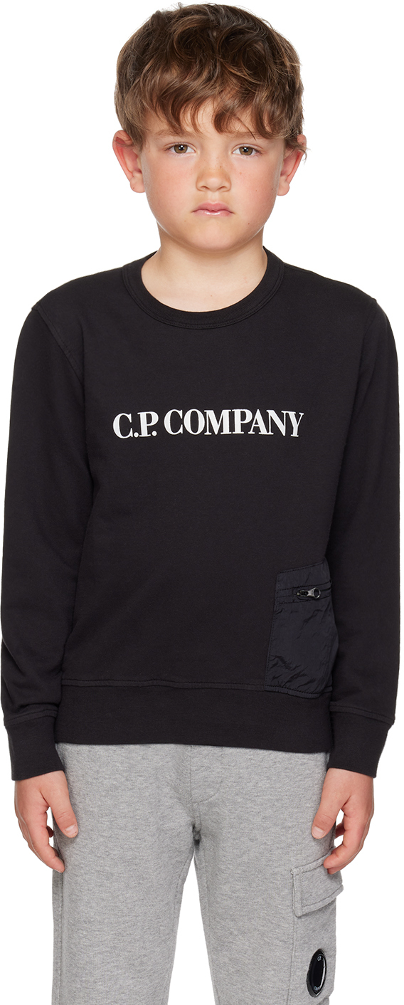 C.p. Company Cp Company Boys Black Kids Brand-print Cotton Sweatshirt 6-14 Years