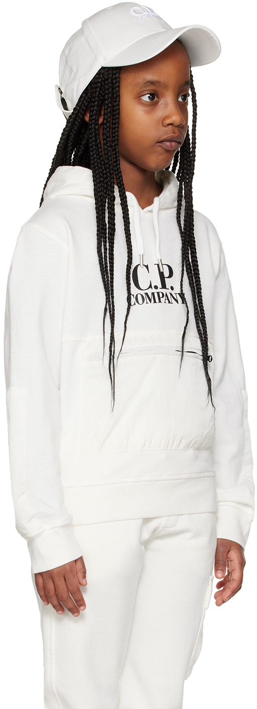 C.p. Company Kids White Mixed Hoodie In 103 Gauze White