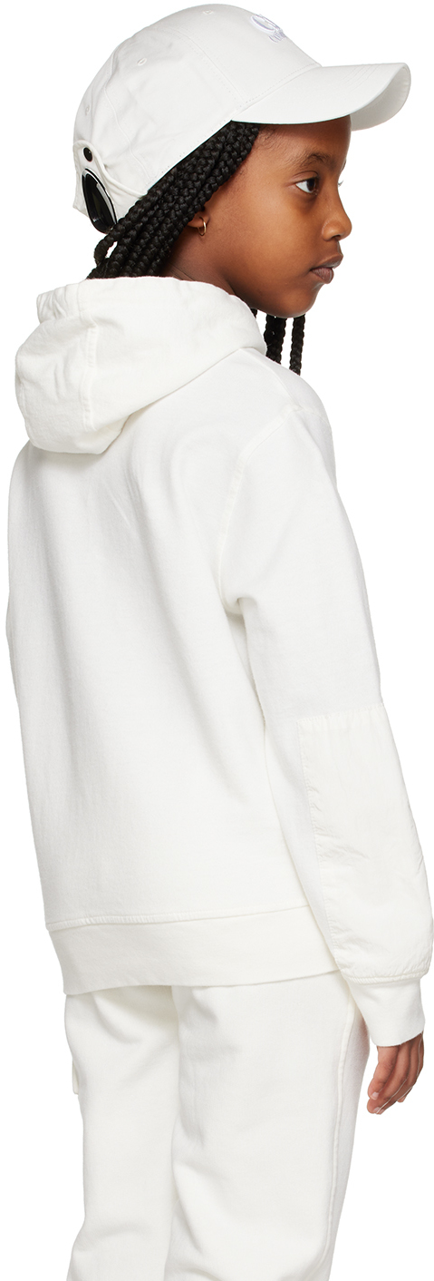C.p. Company Kids White Mixed Hoodie In 103 Gauze White