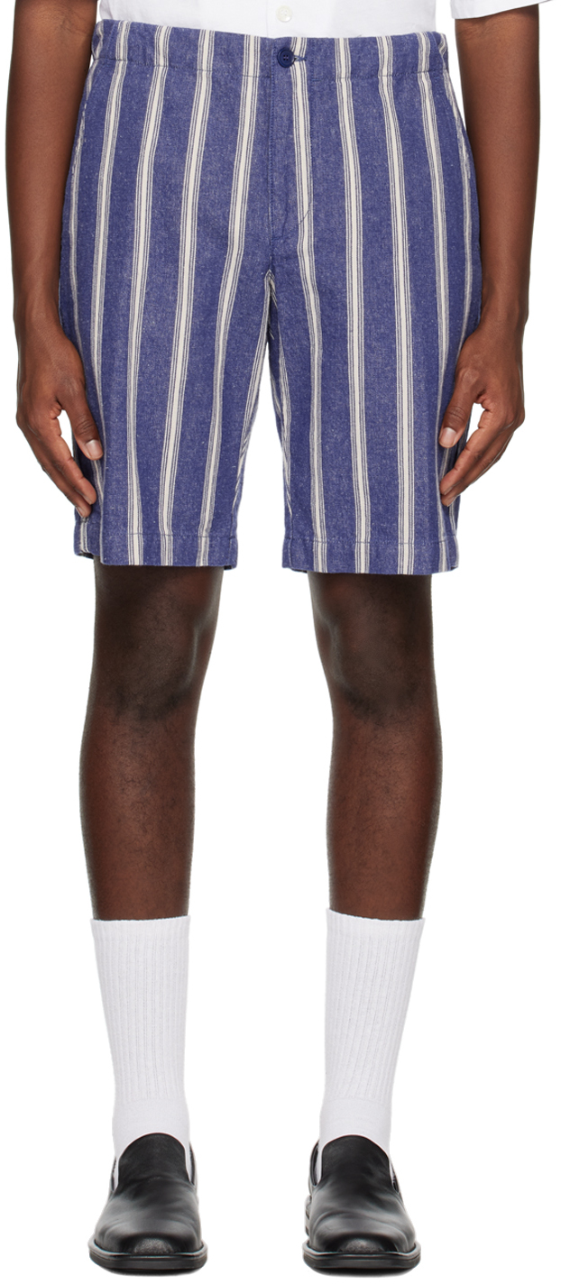 Aspesi Straight-leg Slub Cotton And Linen-blend Bermuda Shorts In Blue