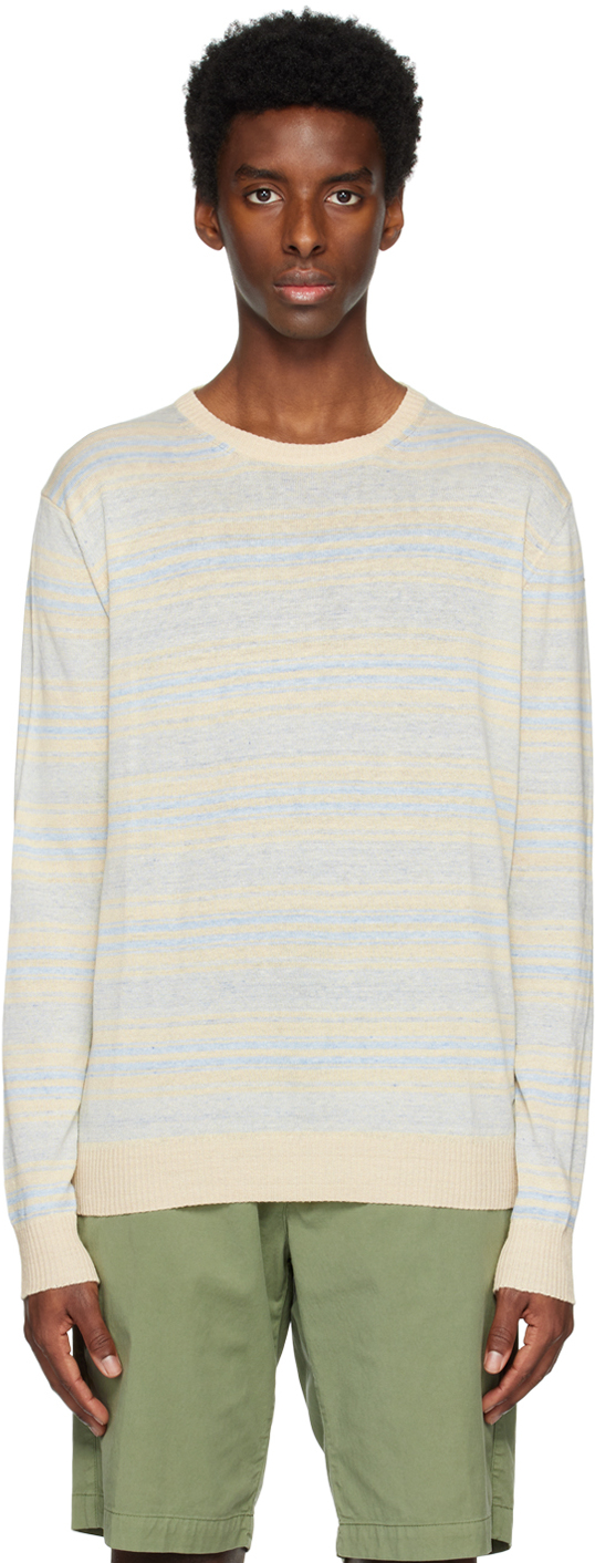 Aspesi Beige Striped Sweater In 20051 - Cielo / Sky