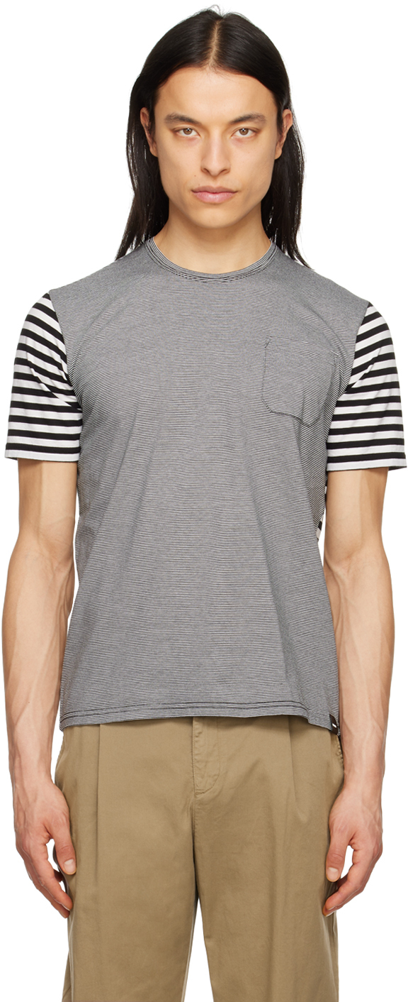 Aspesi Black & White Striped T-shirt In 25241 - Microriga Ne