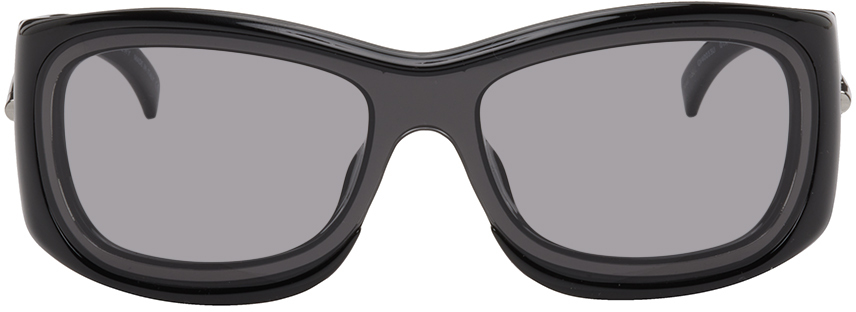 Givenchy Black Rectangular Sunglasses In 01a Shiny Black / S