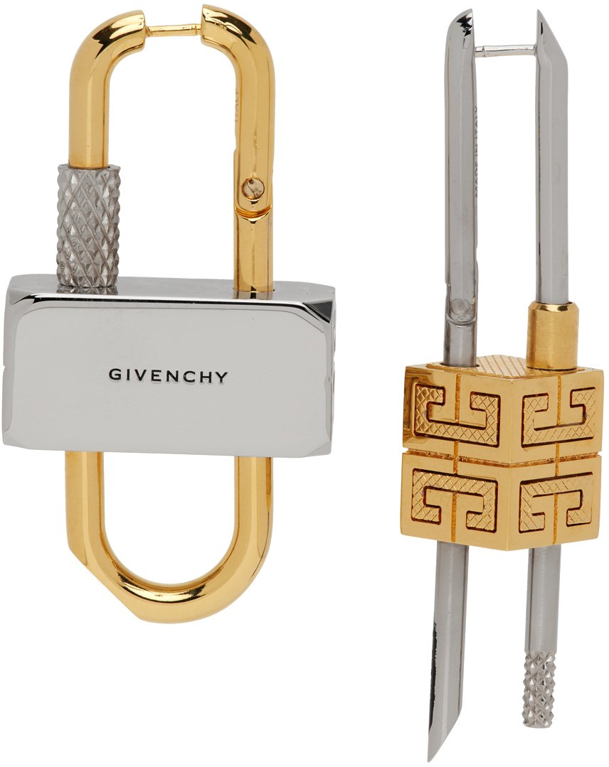 Givenchy Gold & Silver Lock Earrings In 711 Golden/silvery | ModeSens