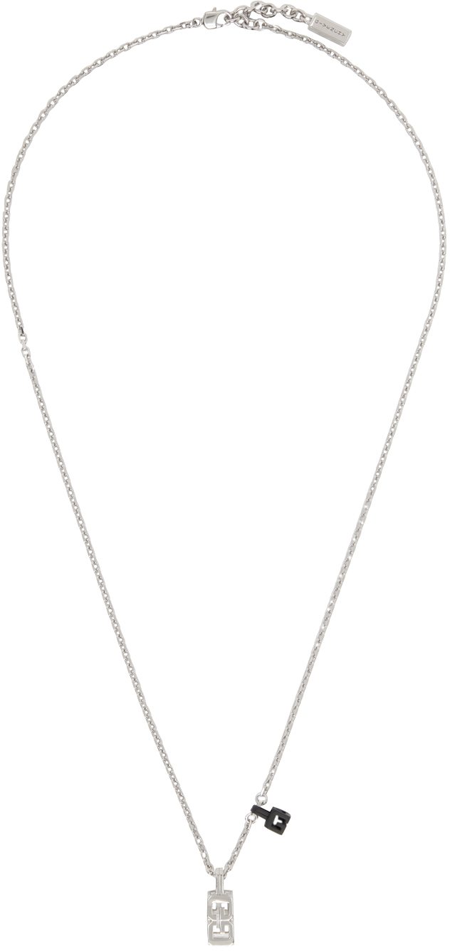 Givenchy: Silver G Cube Pendant Necklace | SSENSE