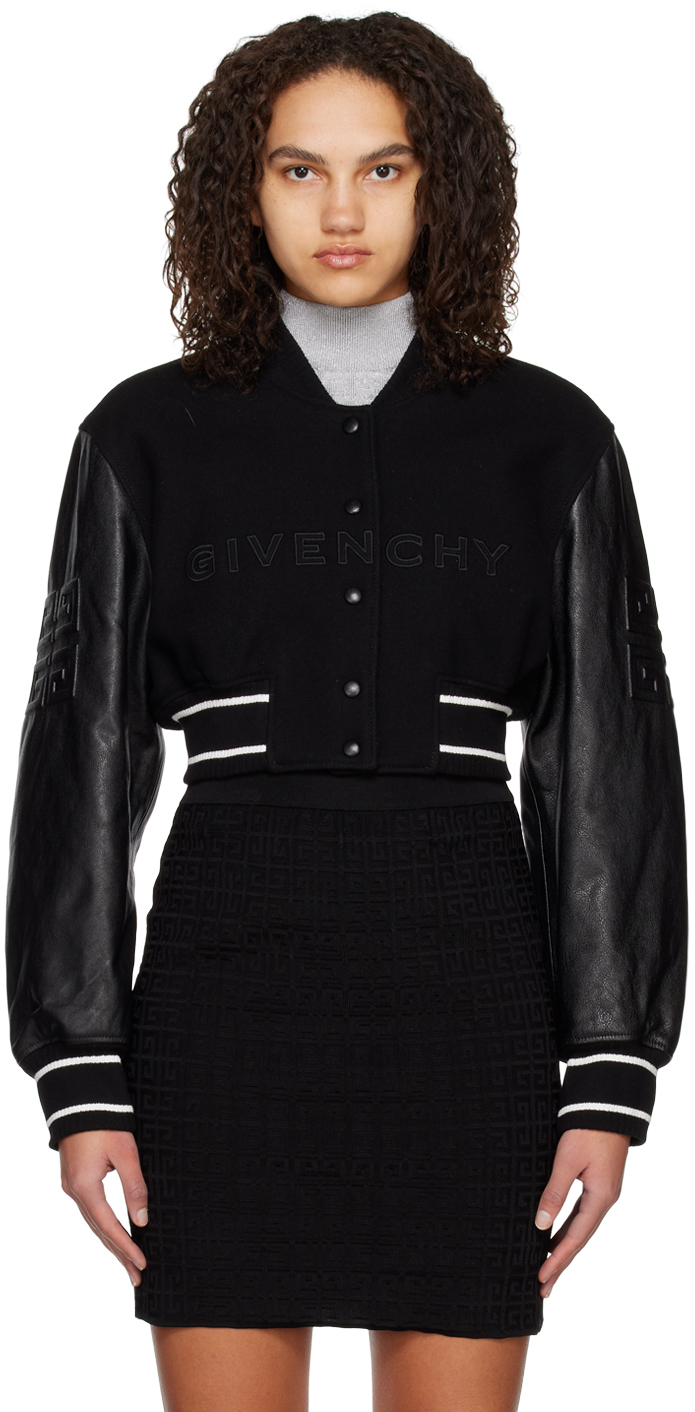 Shop Givenchy Black 4g Varsity Bomber Jacket In 004 Black/white