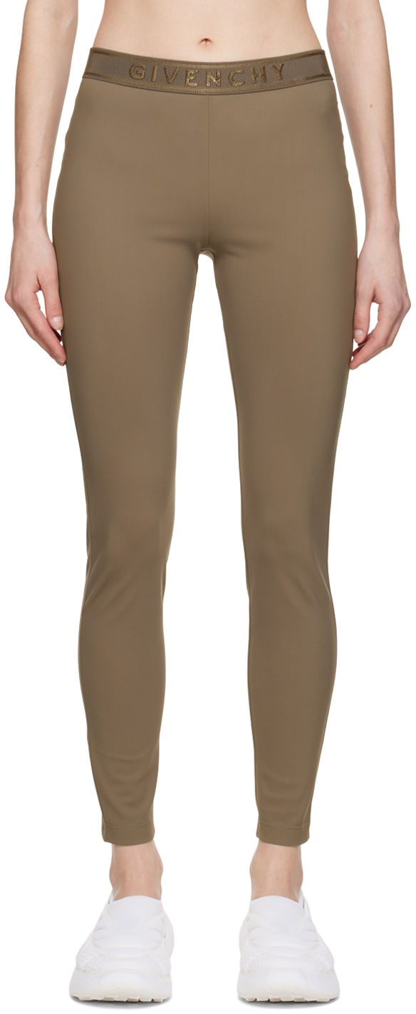 Givenchy Taupe Embroidered Leggings In 215 Brown Mud