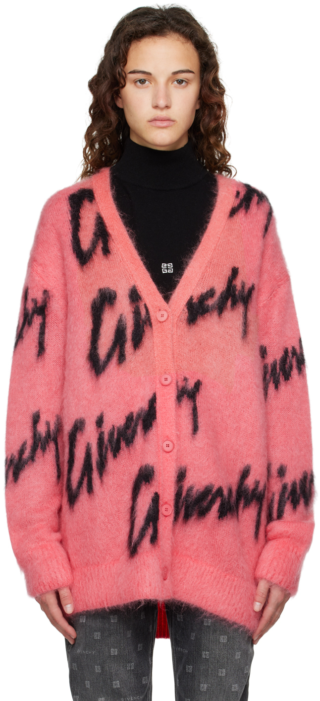Givenchy Logo Intarsia Mohair And Wool-blend Cardigan In Rose-pink