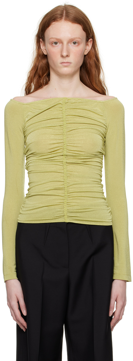 Shop Givenchy Green Ruched Long Sleeve T-shirt In 339 Apple Green