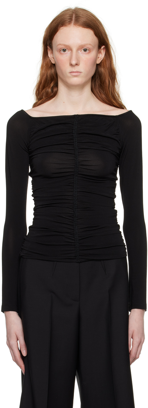 Givenchy Black Ruched Long Sleeve T-shirt In 001 Black