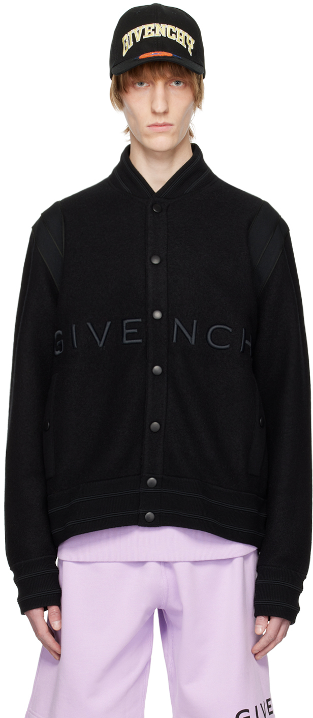 Shop Givenchy Black Varsity Bomber Jacket In 001-black