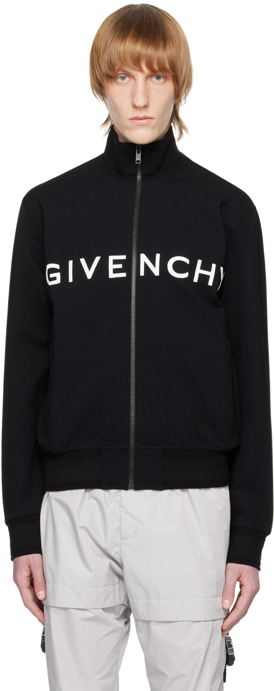 Givenchy Black Embroidered Track Jacket In 001-black