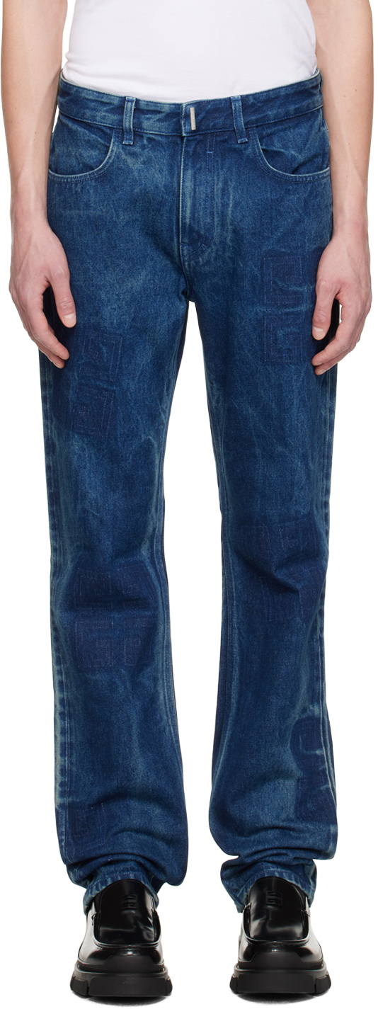 Givenchy: Blue Marbled Jeans | SSENSE UK