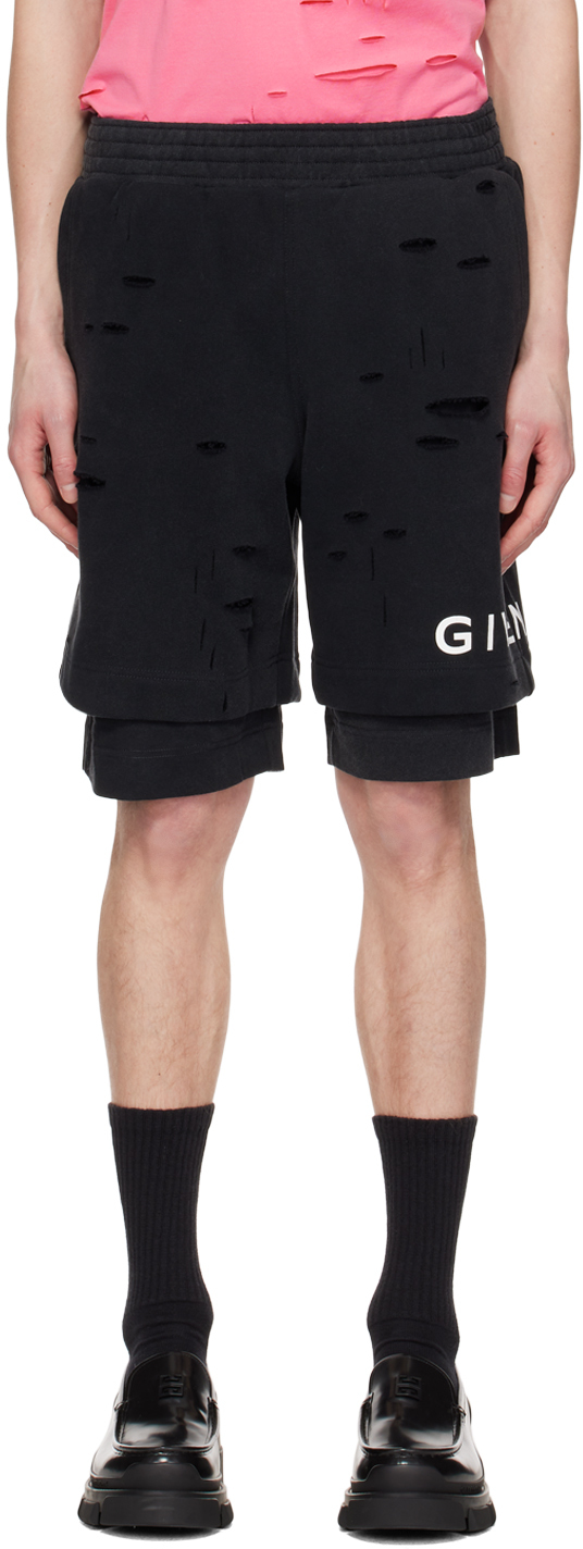 Givenchy Givenchhy Archetype Destroyed Effect Detailed Shorts In Black
