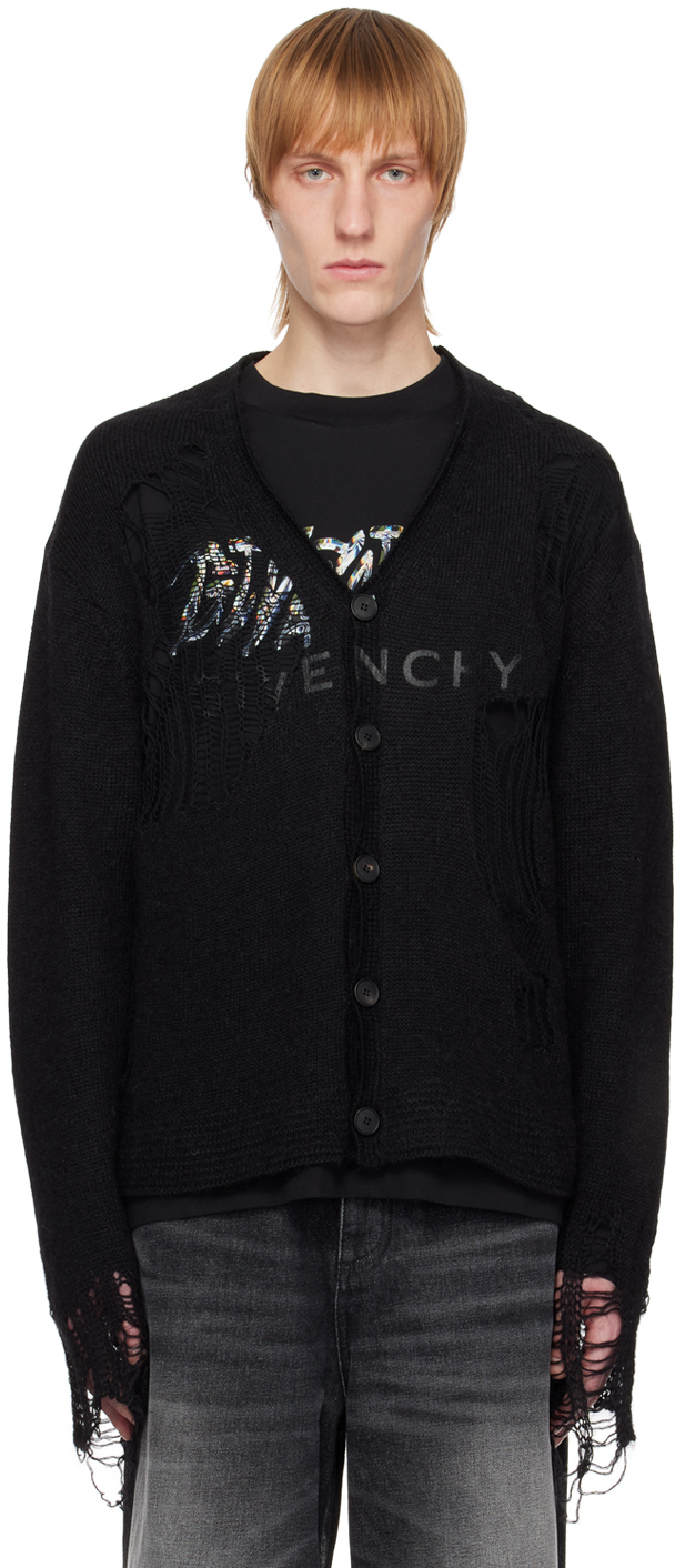 Givenchy Black Destroyed Cardigan In 001-black