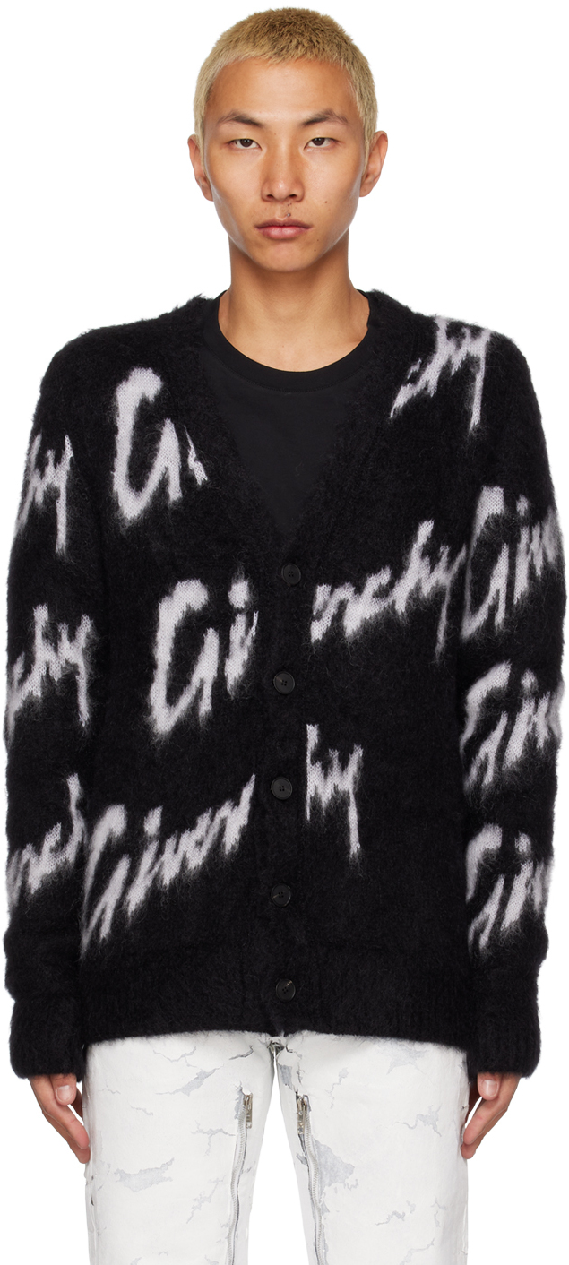 Givenchy Intarsia Mohair Cardigan In Black & White
