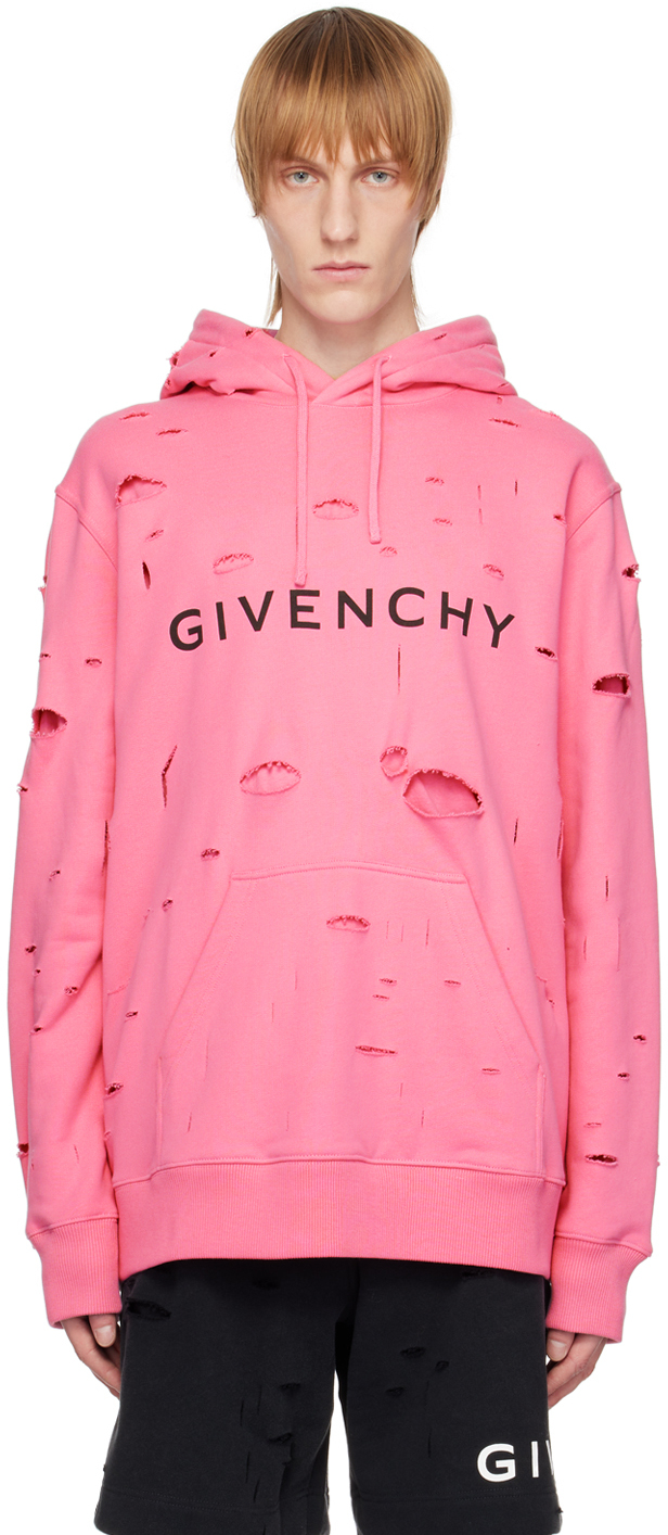 Givenchy Vintage Effect Drawstring Hoodie In Pink