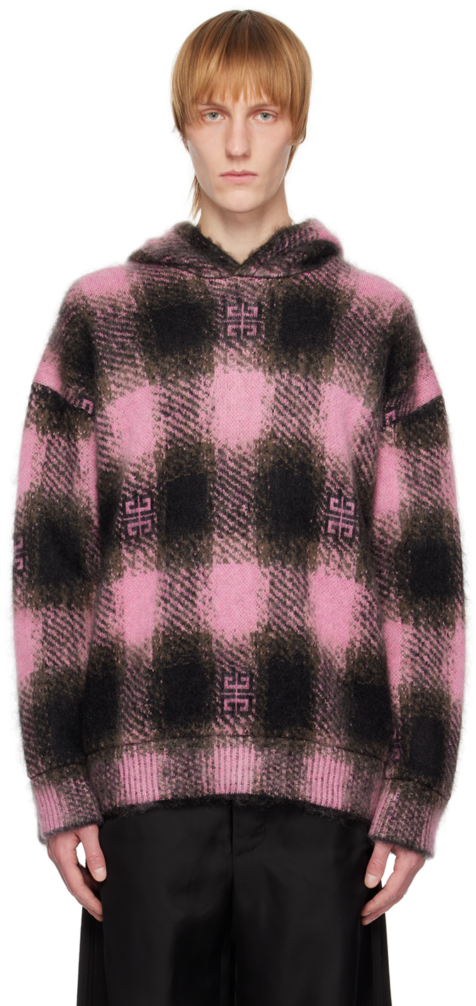 Givenchy Men's Hoodie In 4g Plaid Mohair In Black Pink | ModeSens