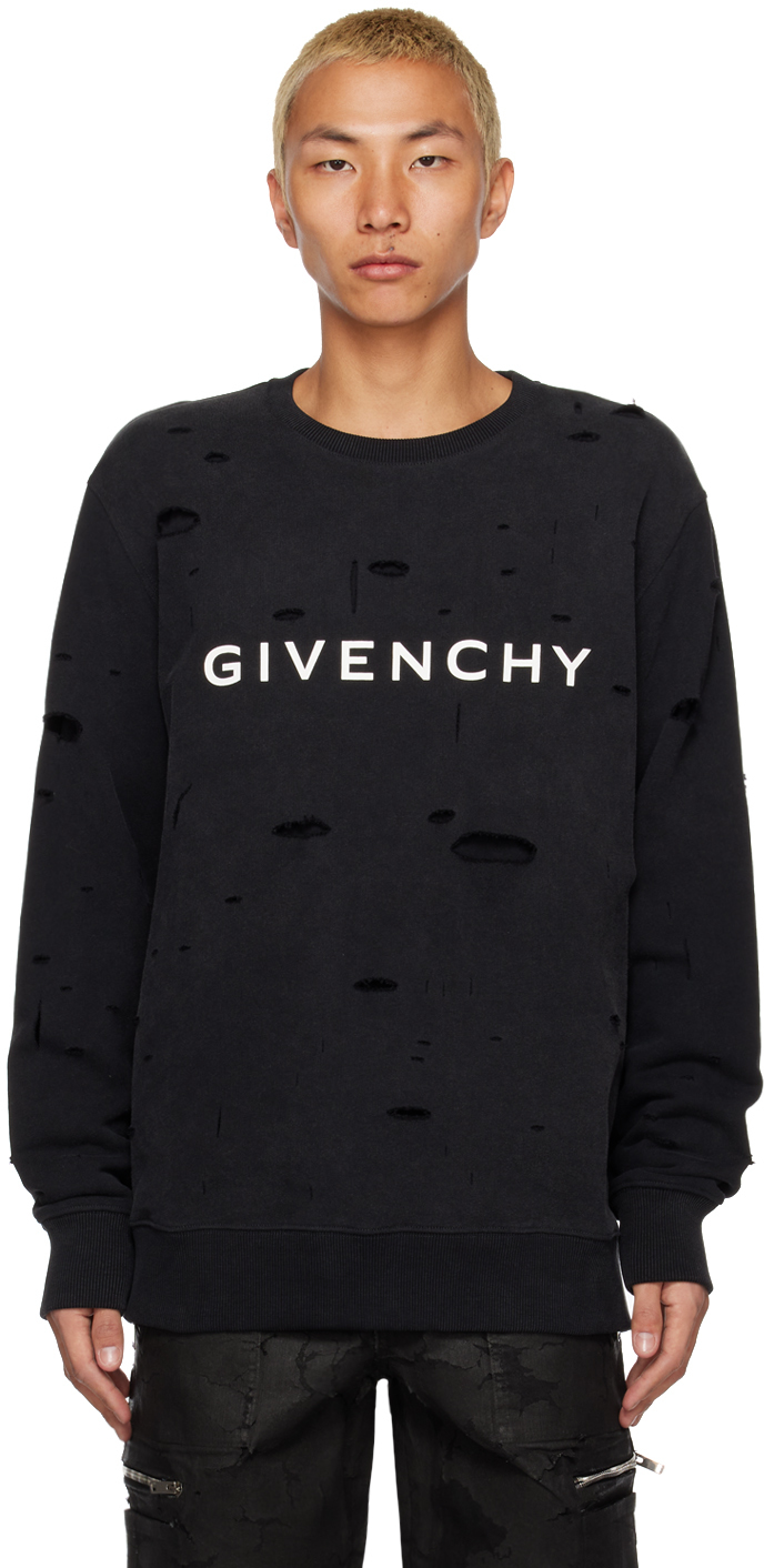 Givenchy Logo Printed Distressed Crewneck Sweatshirt In Black | ModeSens