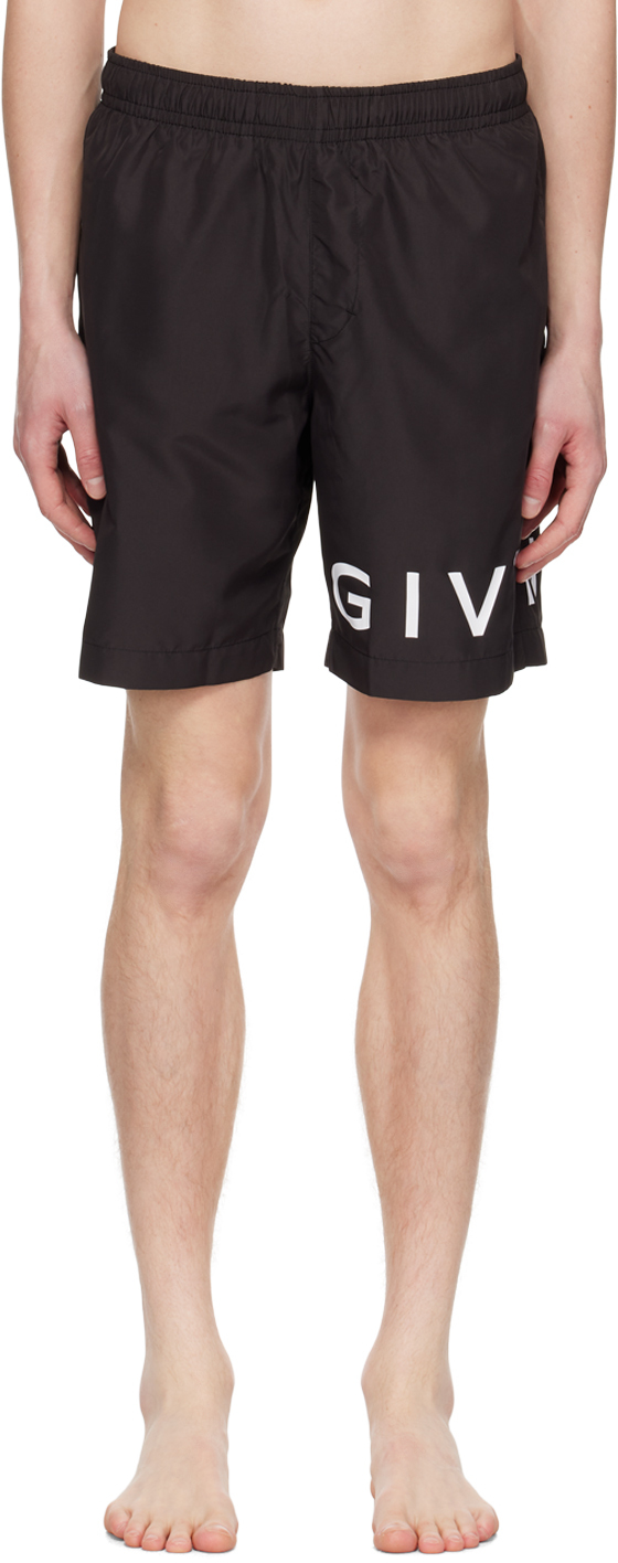 Shop Givenchy Black Printed Swim Shorts In 004-black/white