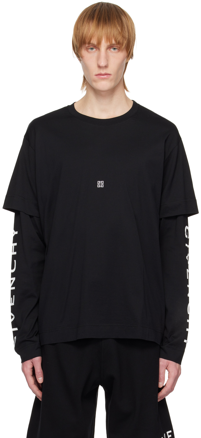 Shop Givenchy Black Double Layer Long Sleeve T-shirt In 001-black