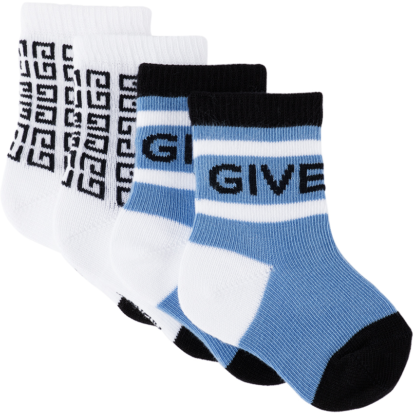Givenchy Kids' Two-pack Baby Multicolor Logo Socks In N48 Blanc Bleu